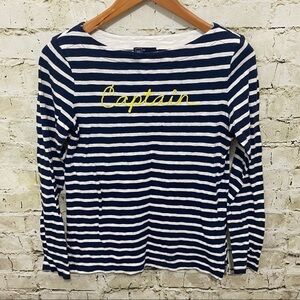 Gap Blue White Nautical Striped Captain Boat Neck Long Sleeve Shirt